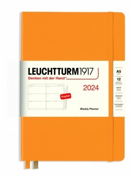 Leuchtturm1917 Rising Sun, Weekly Planner Medium (A5) 2024 with extra booklet, English