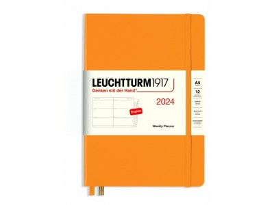 Leuchtturm1917 Rising Sun, Weekly Planner Medium (A5) 2024 with extra booklet, English