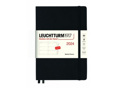 Leuchtturm1917 Black, Weekly Planner Medium (A5) 2024 with extra booklet, English