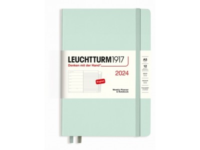 Leuchtturm1917 Mint Green, Weekly Planner & Notebook Medium (A5) 2024, with extra booklet, English