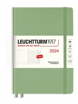 Leuchtturm1917 Sage, Weekly Planner & Notebook Medium (A5) 2024, with extra booklet, English