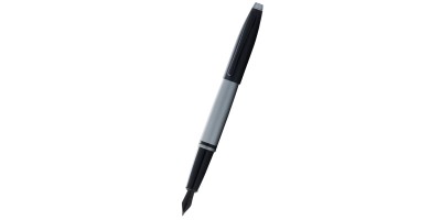 Calais™ Matte Gray and Black Lacquer Stainless Steel Medium Nib Fountain Pen