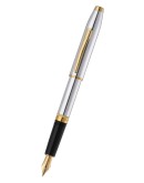 Foundry Polished Chrome with PVD Gold Appointments and Gold PVD Coated Stainless Steel Medium Nib Fountain Pen