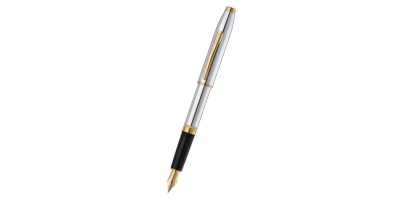 Foundry Polished Chrome with PVD Gold Appointments and Gold PVD Coated Stainless Steel Medium Nib Fountain Pen
