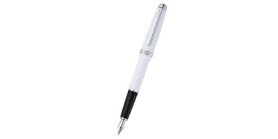 Lume Porcelain White with Polished Chrome Appointments and Polished Chrome Stainless Steel Medium Nib Fountain Pen