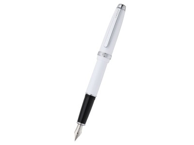 Lume Porcelain White with Polished Chrome Appointments and Polished Chrome Stainless Steel Medium Nib Fountain Pen